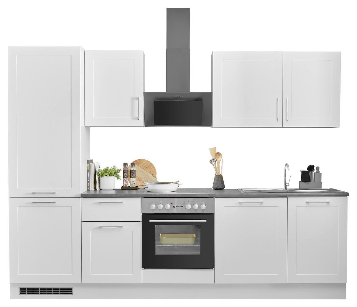 Küchenblock Marseille mit Geräten ca. 280 cm Weiß - Chromfarben/Anthrazit, Design, Holzwerkstoff/Metall (280cm) - P & B