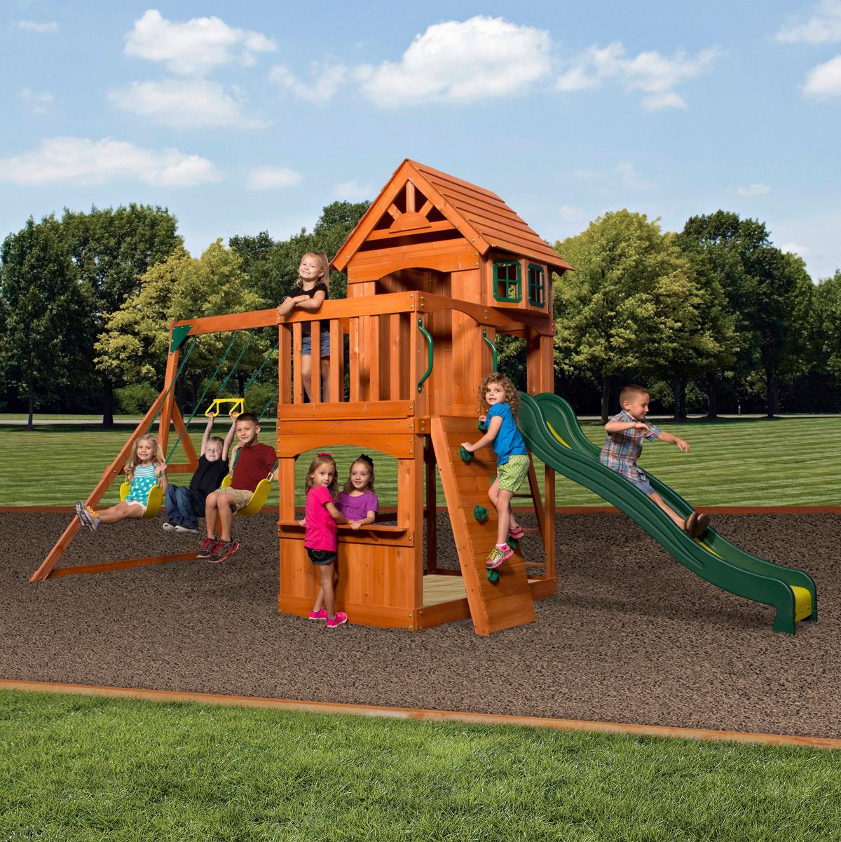 SPIELTURM B1608016 ATLANTIC - Dunkelgrün/Gelb, Basics, Holz/Kunststoff (551,2/284,5/236,2cm) - Ambia Garden