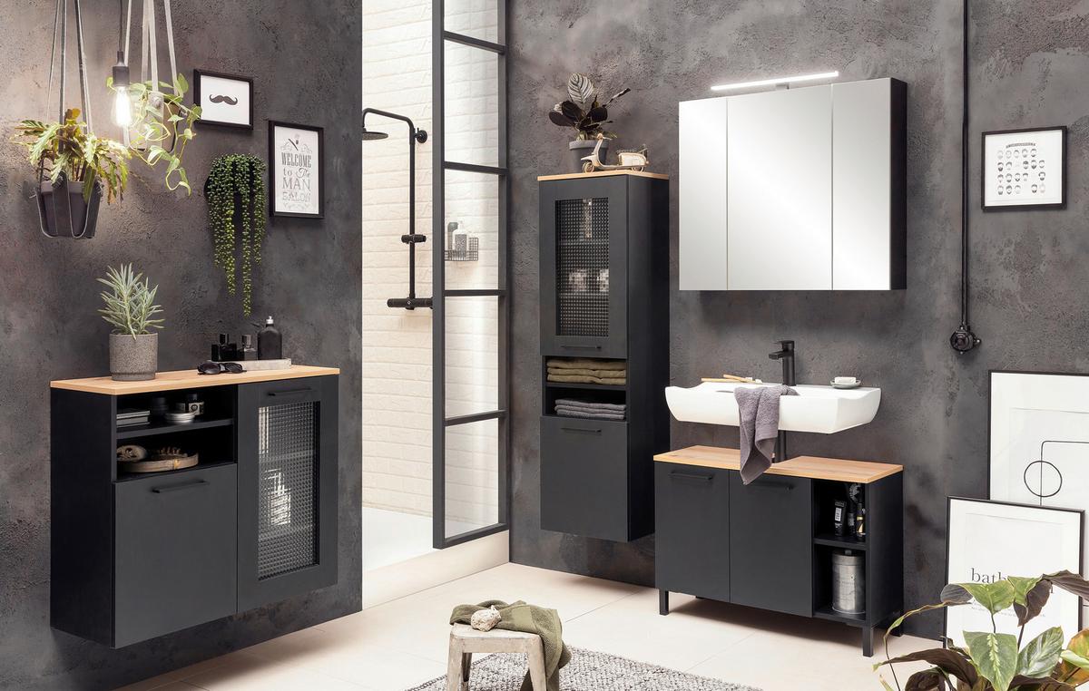 Unterschrank Malte Schwarz/Eiche Artisan - Schwarz, MODERN, Glas/Holzwerkstoff (80,4/70/32cm) - MID.YOU