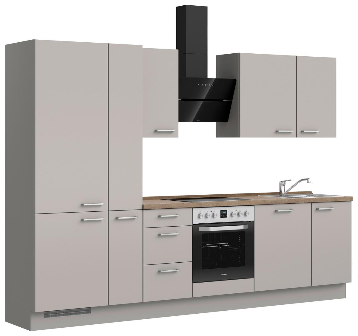 Küchenblock Touch High m. Geräten Grau - Eiche dunkel/Edelstahlfarben, MODERN, Holzwerkstoff/Metall (300cm) - Nobilia