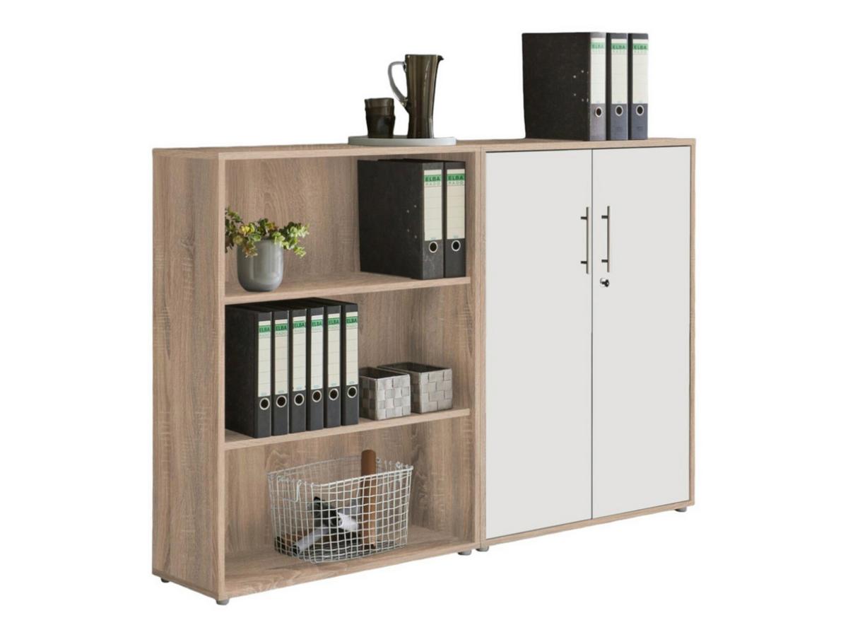 Aktenschrank Office Edition Sw Set 1 niedrig Weiß/Eiche - Weiß/Sonoma Eiche, MODERN, Holzwerkstoff (168,8/113,6/33cm) - MID.YOU