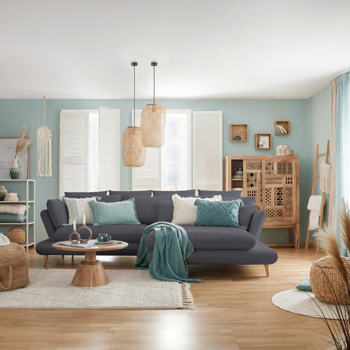 Kutna Garnitura Monte - tamno plava/prirodne boje, Romantično / ladanjski, tekstil/drvo (283/181cm) - Premium Living