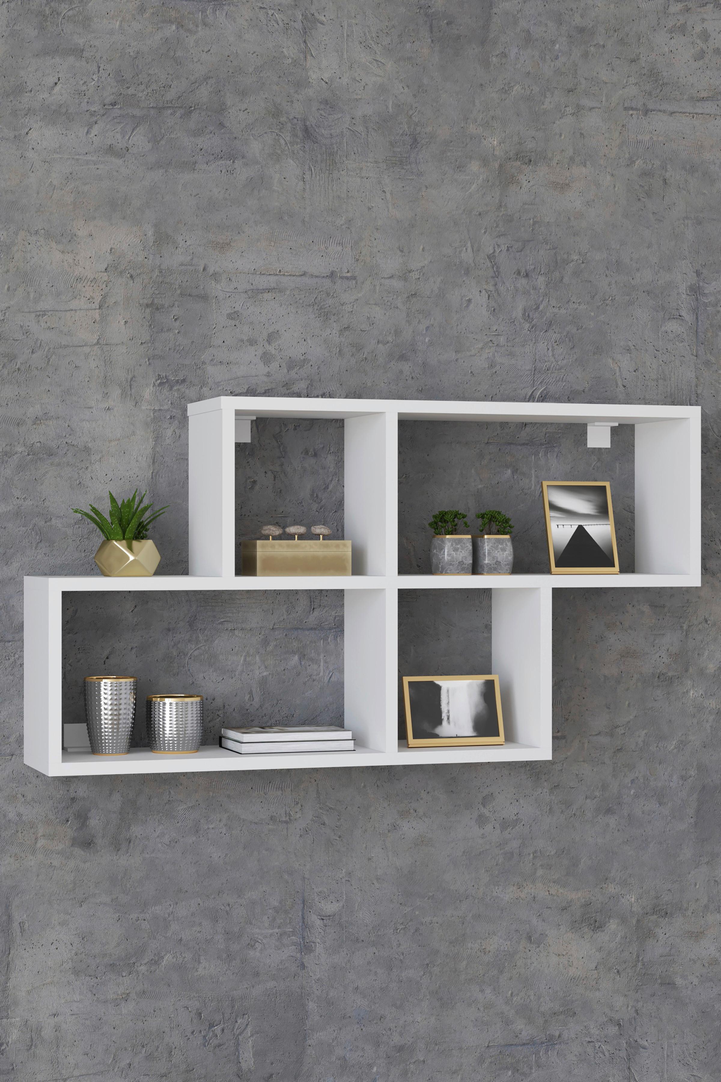 Stenski Regal Lusas, Bela - bela, Moderno, leseni material (100/53/20cm) - MID.YOU