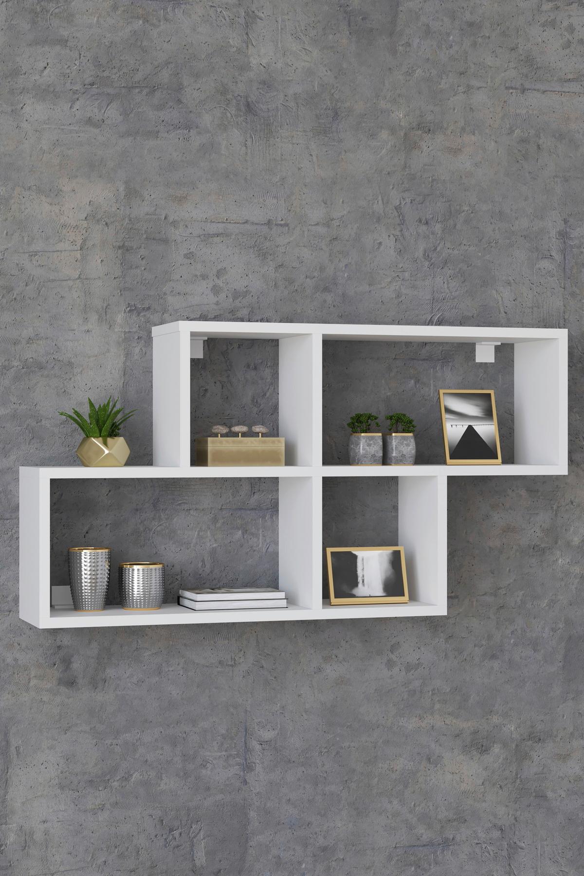 Stenski Regal Lusas, Bela - bela, Moderno, leseni material (100/53/20cm) - MID.YOU
