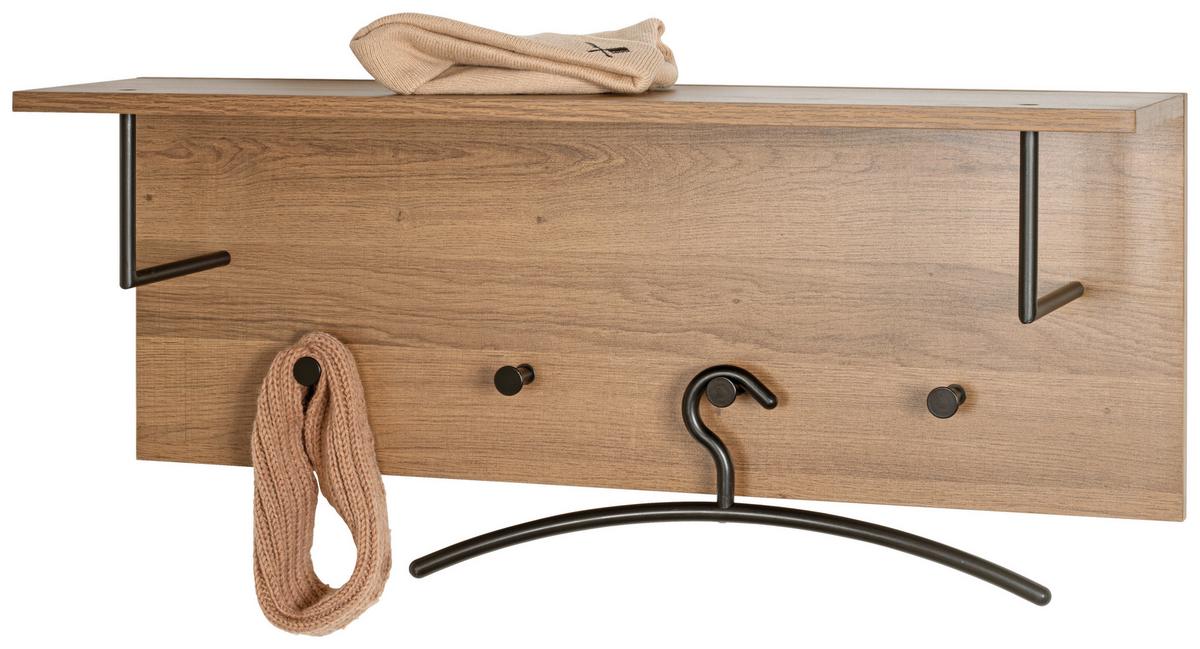 Wandgarderobe Parma in Eichefarben/Schwarz - Eichefarben/Schwarz, Modern, Holzwerkstoff/Metall (80/30/20cm) - Mömax