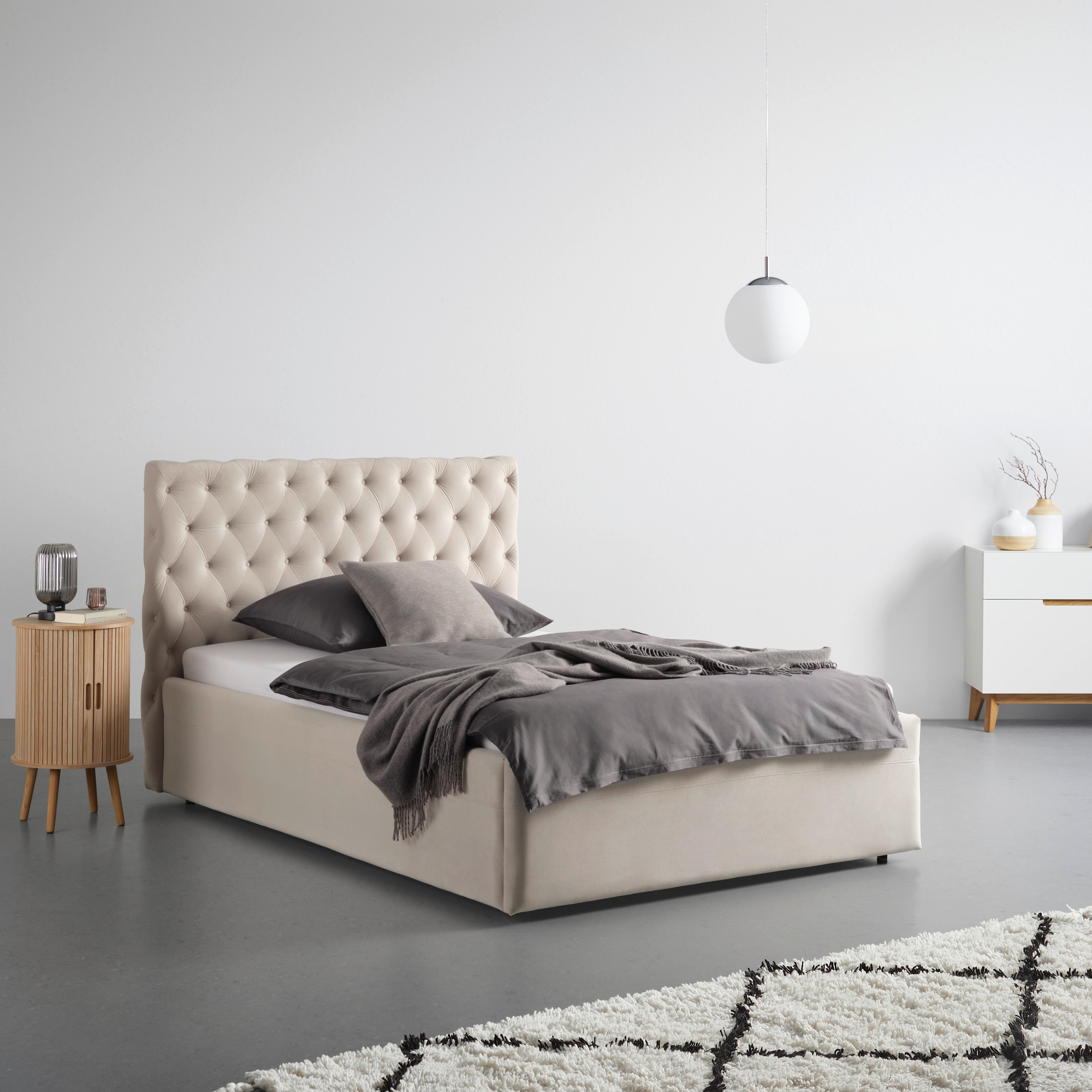 Polsterbett Katar Beige ca. 140x200cm - Beige/Schwarz, KONVENTIONELL, Textil (140/200cm) - Mömax