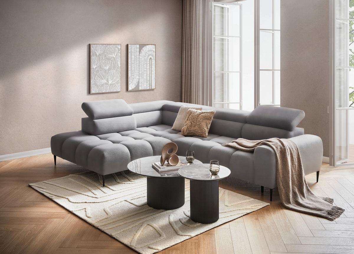 STOLIK BOCZNY GROOVE - jasnoszary/czarny, Design, materiał drewnopochodny/ceramika (50/50/45cm) - Stylife