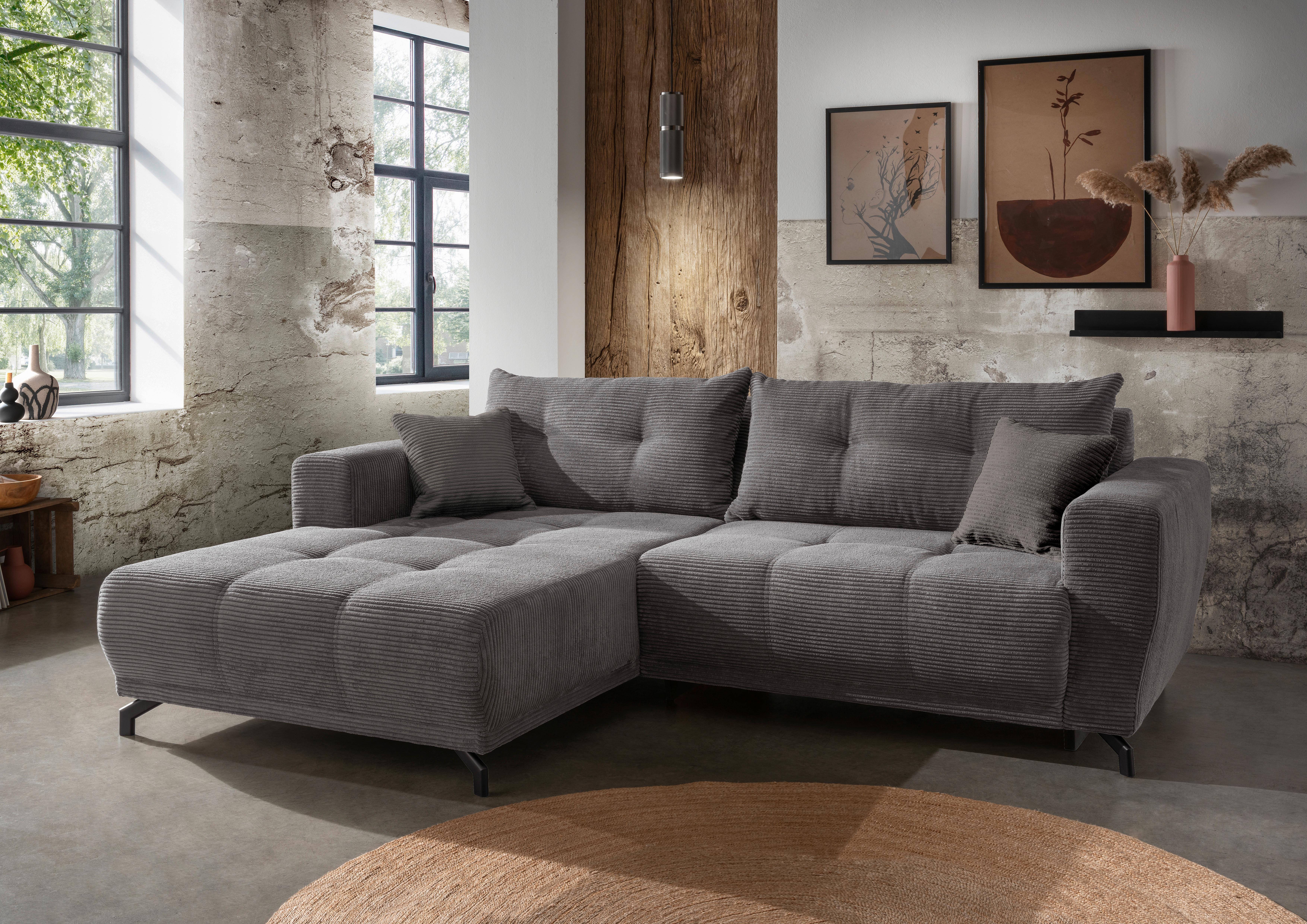 Wohnlandschaft Restato Grau Cord - Schwarz/Grau, MODERN, Holz/Textil (177/246cm) - MID.YOU