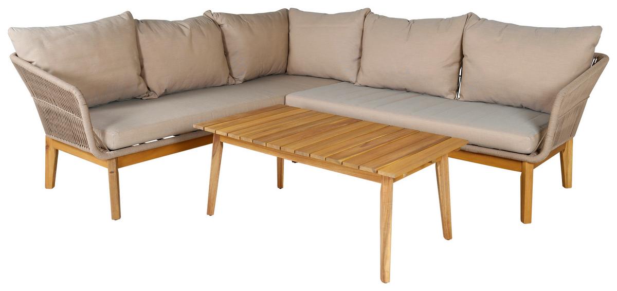Loungegarnitur Chania ca. 210x160 cm Beige - Beige/Akaziefarben, KONVENTIONELL, Holz/Kunststoff (210/160cm) - Gardenson