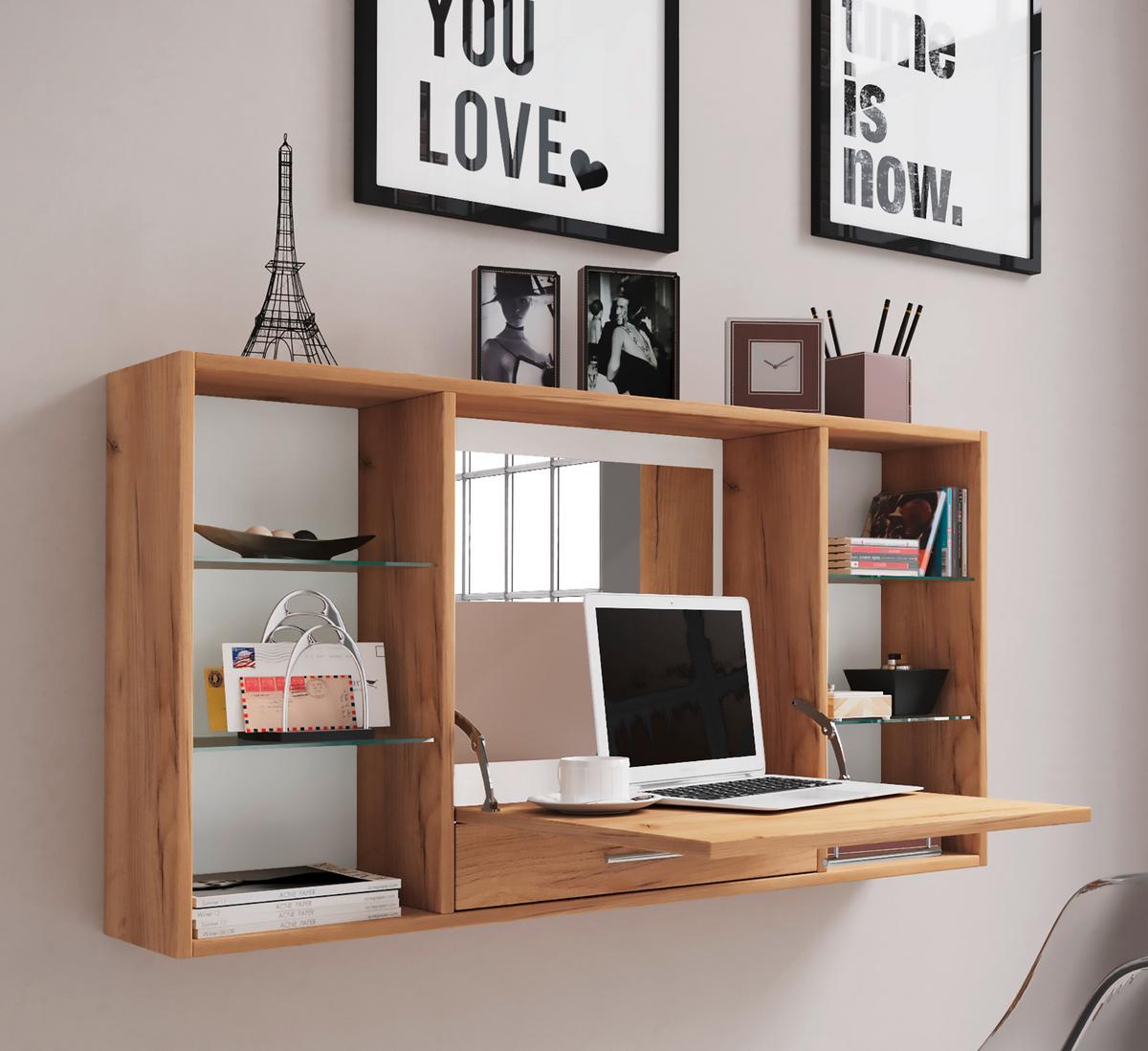 Pisalna Miza Teala, Hrast - barve aluminija/medeni hrast, Moderno, kovina/leseni material (115/19,7/60cm) - MID.YOU