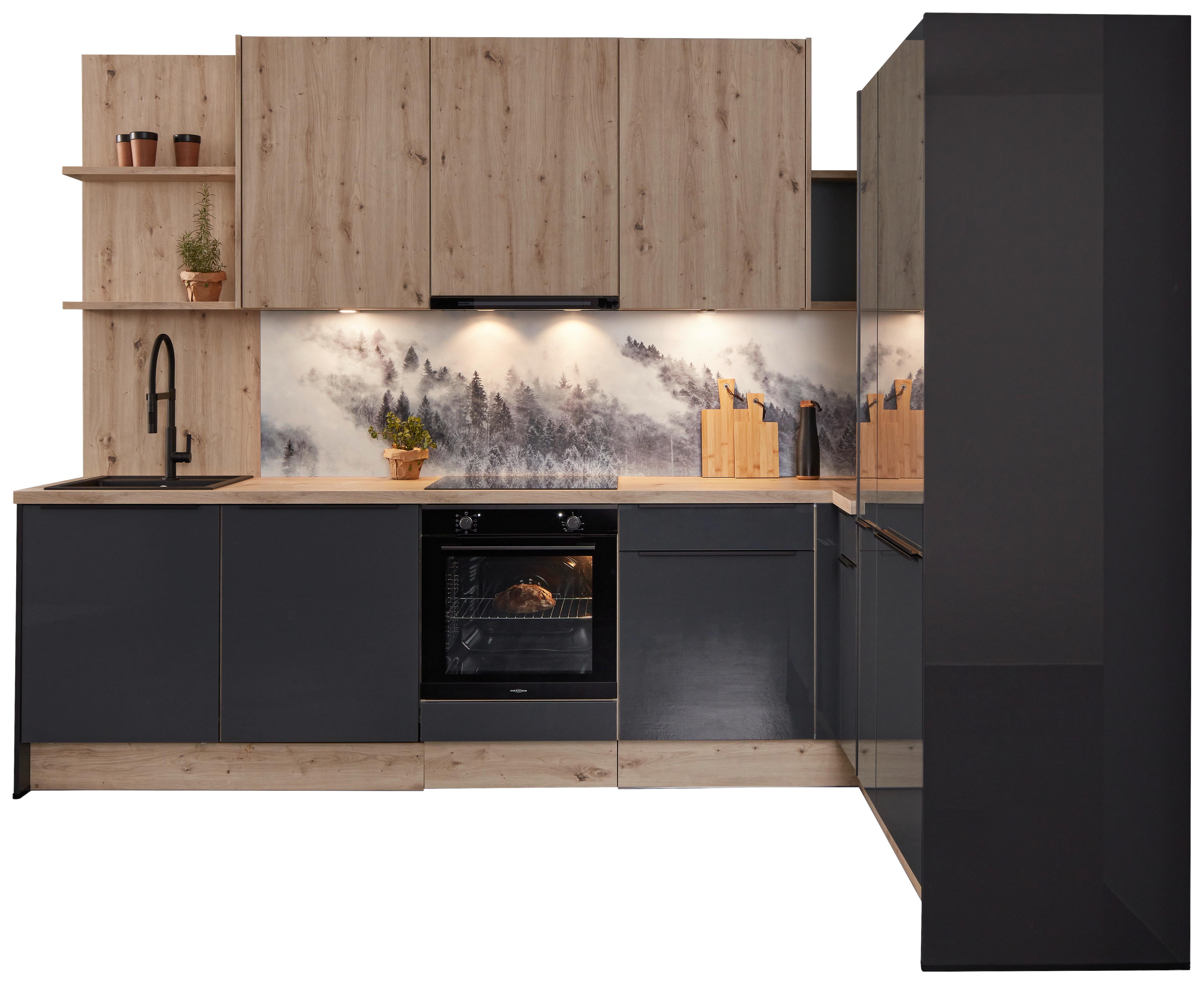Eckküche IP4050 in Grau/Eichefarben - Eichefarben/Graphitfarben, MODERN, Holzwerkstoff/Metall (188,2/306,6cm) - Impuls