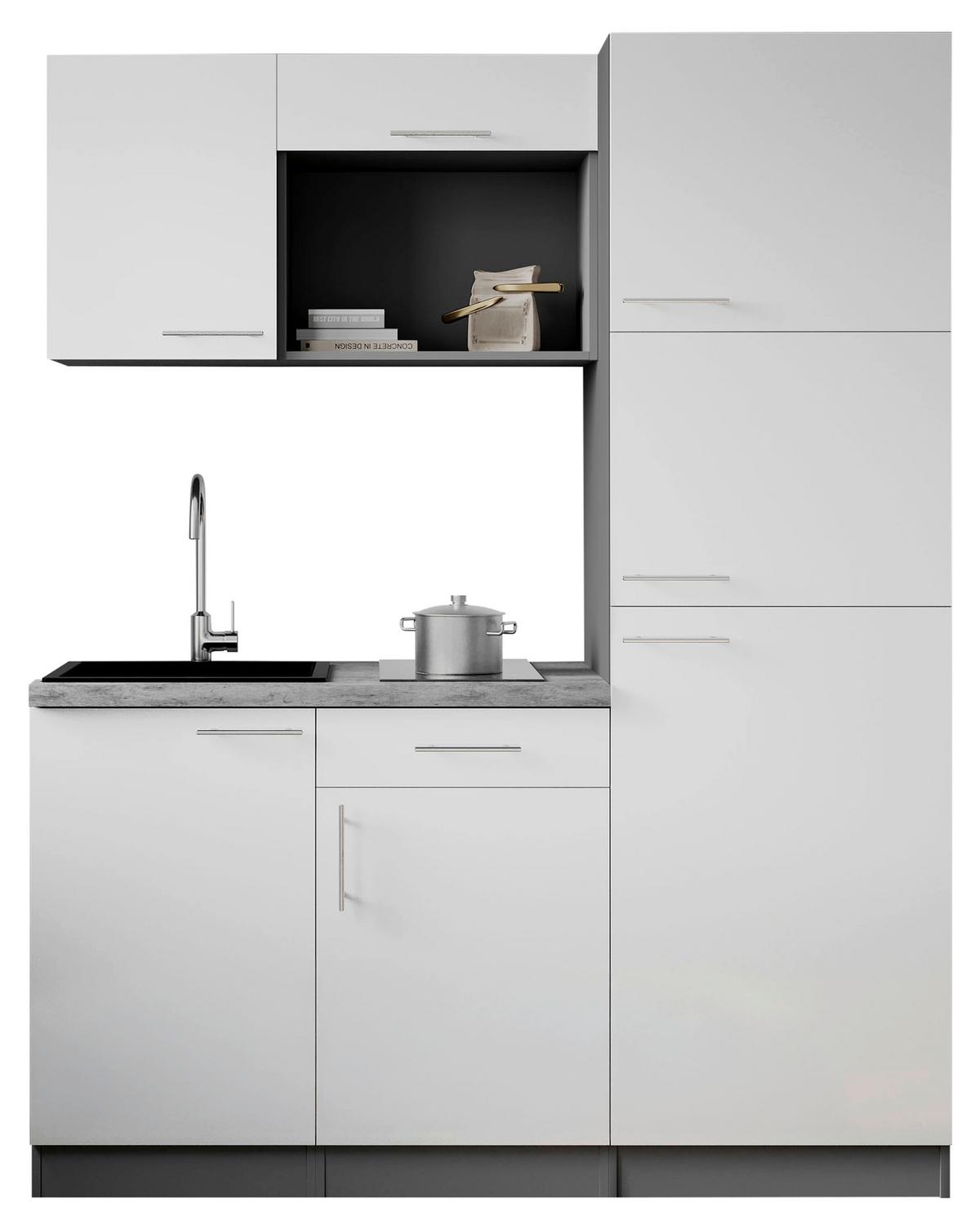 Küchenblock Oliver m. Geräten Weiß - Weiß/Grau, Trend, Holzwerkstoff/Metall (160cm) - Respekta