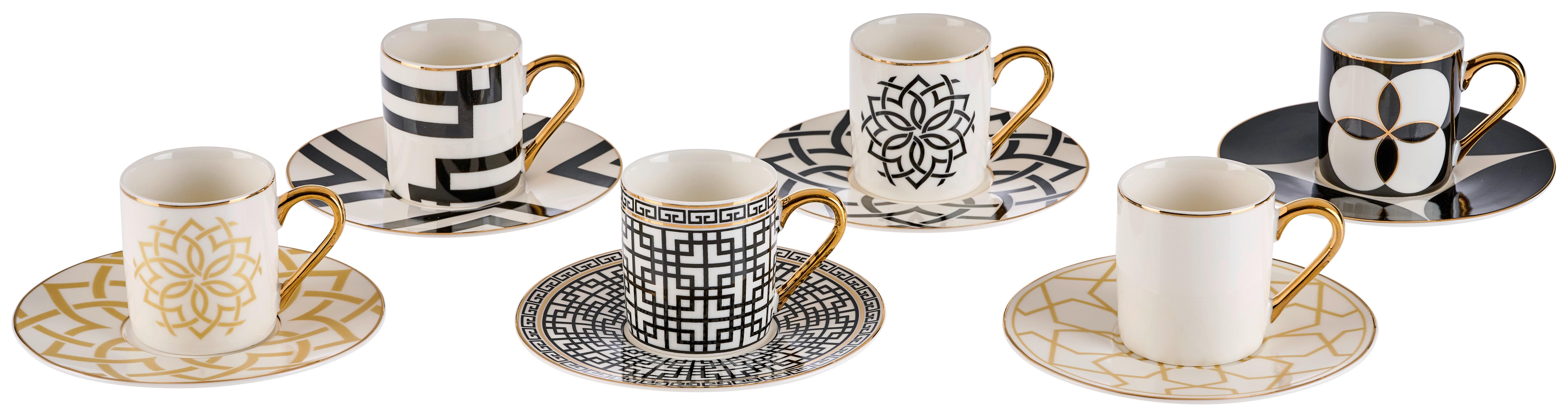 KOMPLET FILIŻANEK FXY23-KPDBS6 - czarny/biały, Trend, ceramika - Novel