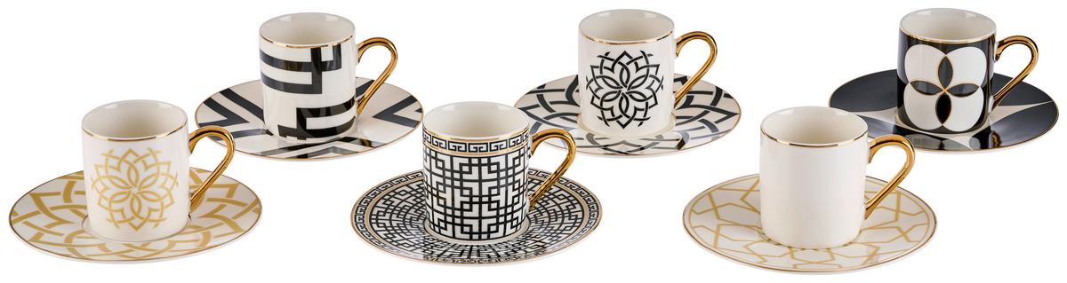 KOMPLET FILIŻANEK FXY23-KPDBS6 - czarny/biały, Trend, ceramika - Novel