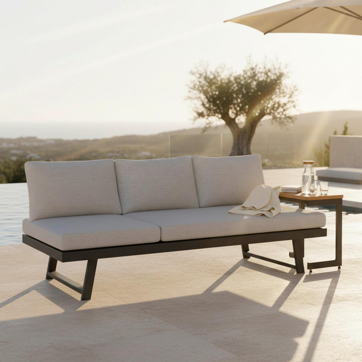 Gartenliege Loan In Grau Inkl. Beistelltisch - Dunkelgrau/Anthrazit, Modern, Holz/Textil (210/84/78cm) - Bessagi Garden