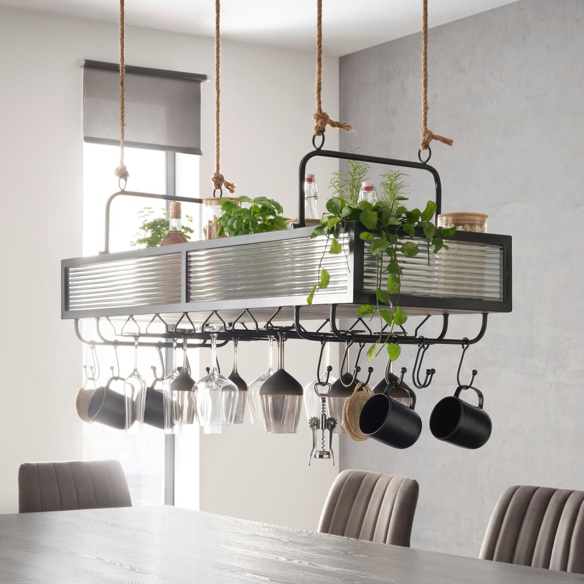 élément suspendu in Naturfarben/Schwarz - Schwarz/Naturfarben, Lifestyle, Glas/Holzwerkstoff (123/48/40cm) - Premium Living