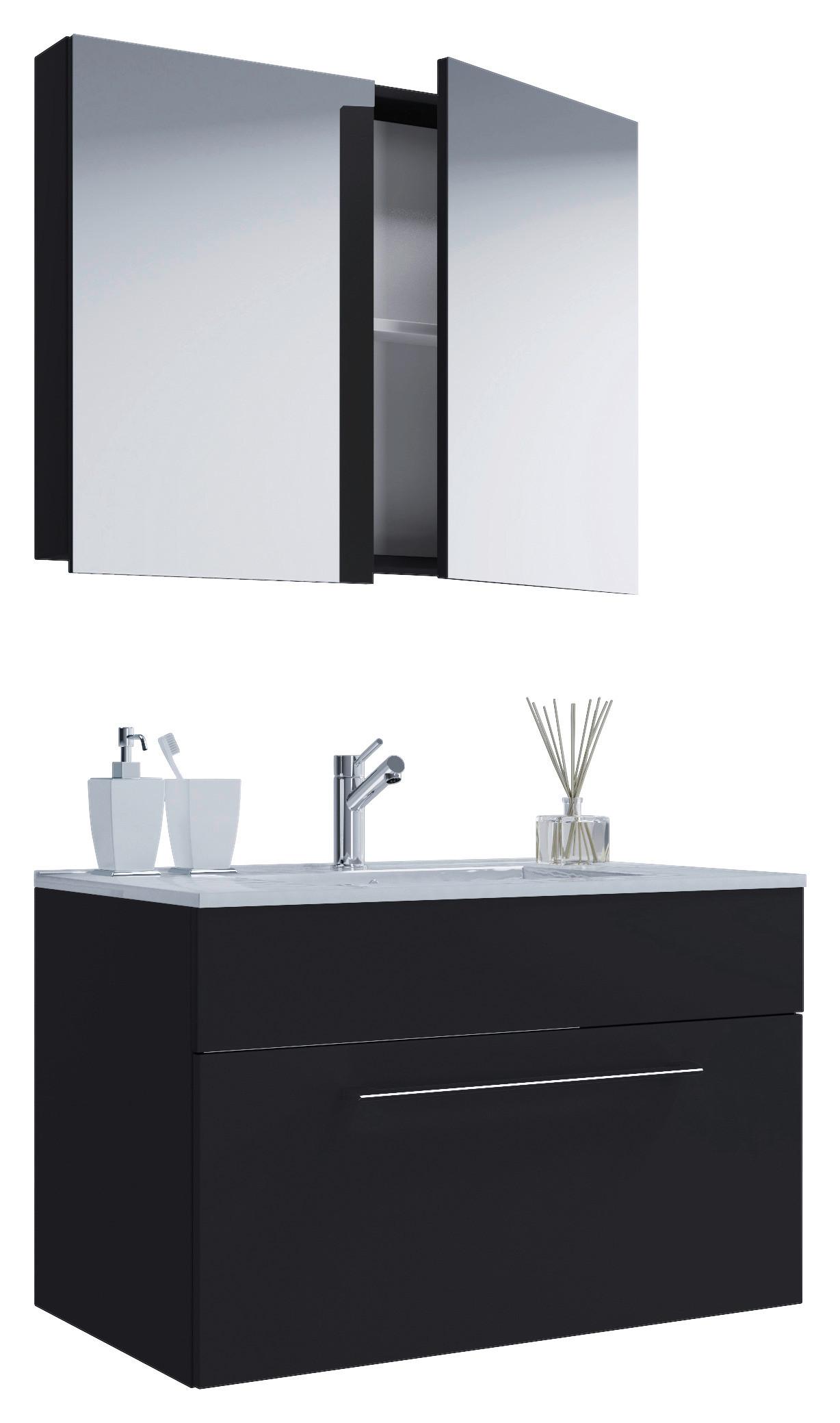 Kopalnica Badinos, Črna - črna/bela, Moderno, kovina/leseni material (80cm) - MID.YOU