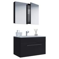 Kopalnica Badinos, Črna - črna/bela, Moderno, kovina/leseni material (80cm) - MID.YOU