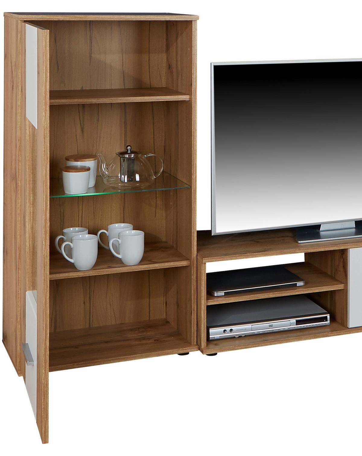 Dnevni Regal Lido, Barva Hrasta, Bela, Led - barve kroma/črna, Moderno, umetna masa/steklo (235/190/38cm) - Mömax