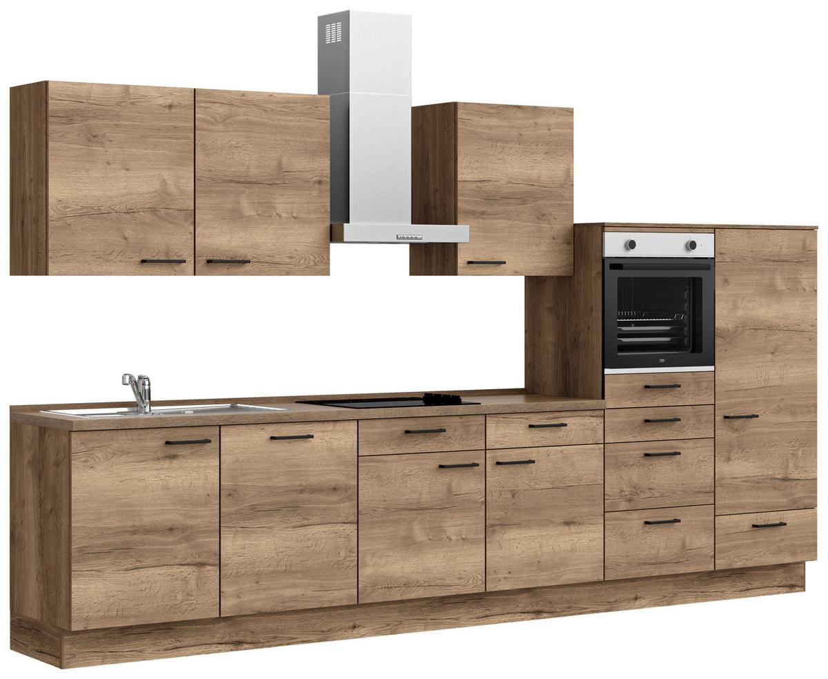 Küchenblock Structura Low m. Geräten Eiche dunkel - Eiche dunkel/Eichefarben, MODERN, Holzwerkstoff/Metall (360cm) - Nobilia