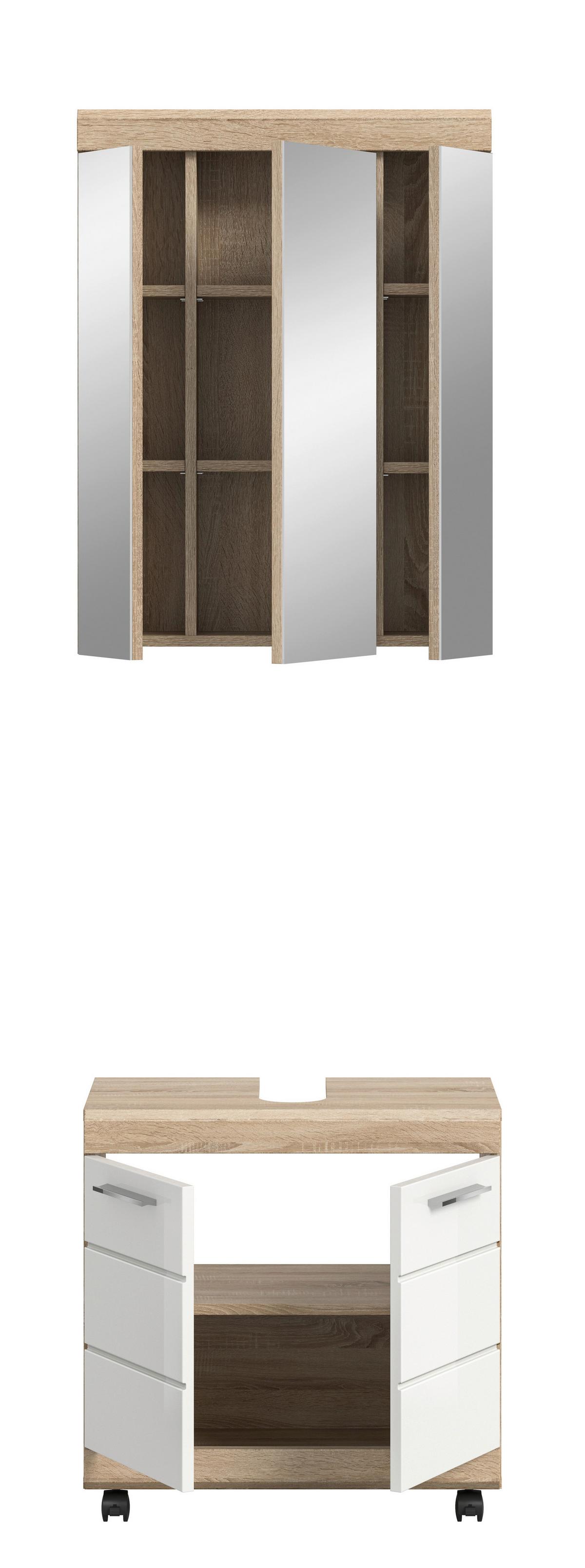 BADEZIMMER LAMBADA - Weiß Hochglanz/Silberfarben, Trend, Glas/Holzwerkstoff (60cm) - MID.YOU