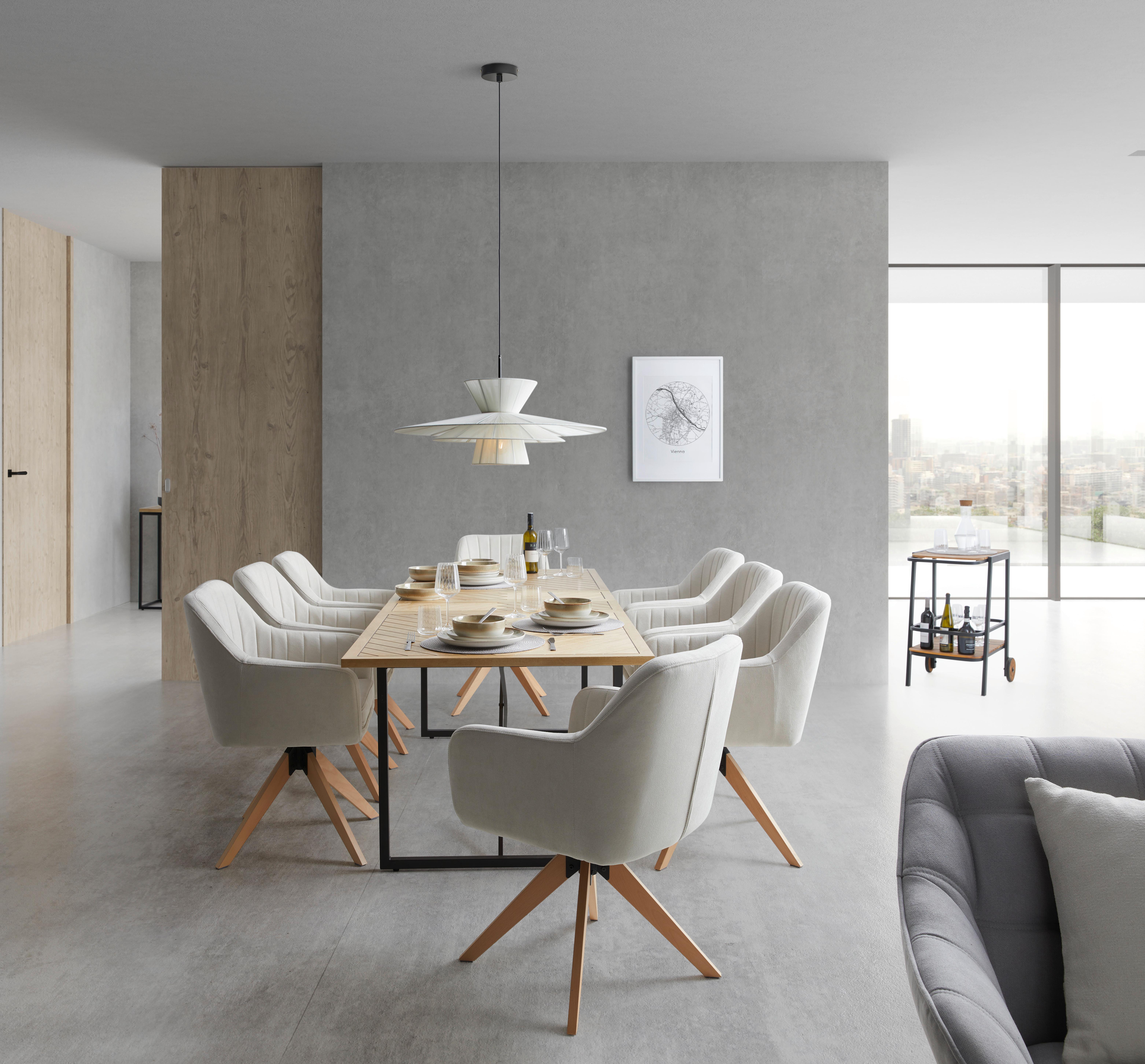 Esstisch ausziehbar Catalina Echtholz furniert/MDF - Eichefarben/Schwarz, MODERN, Holz/Metall (180-240/90/76cm) - Bessagi Home