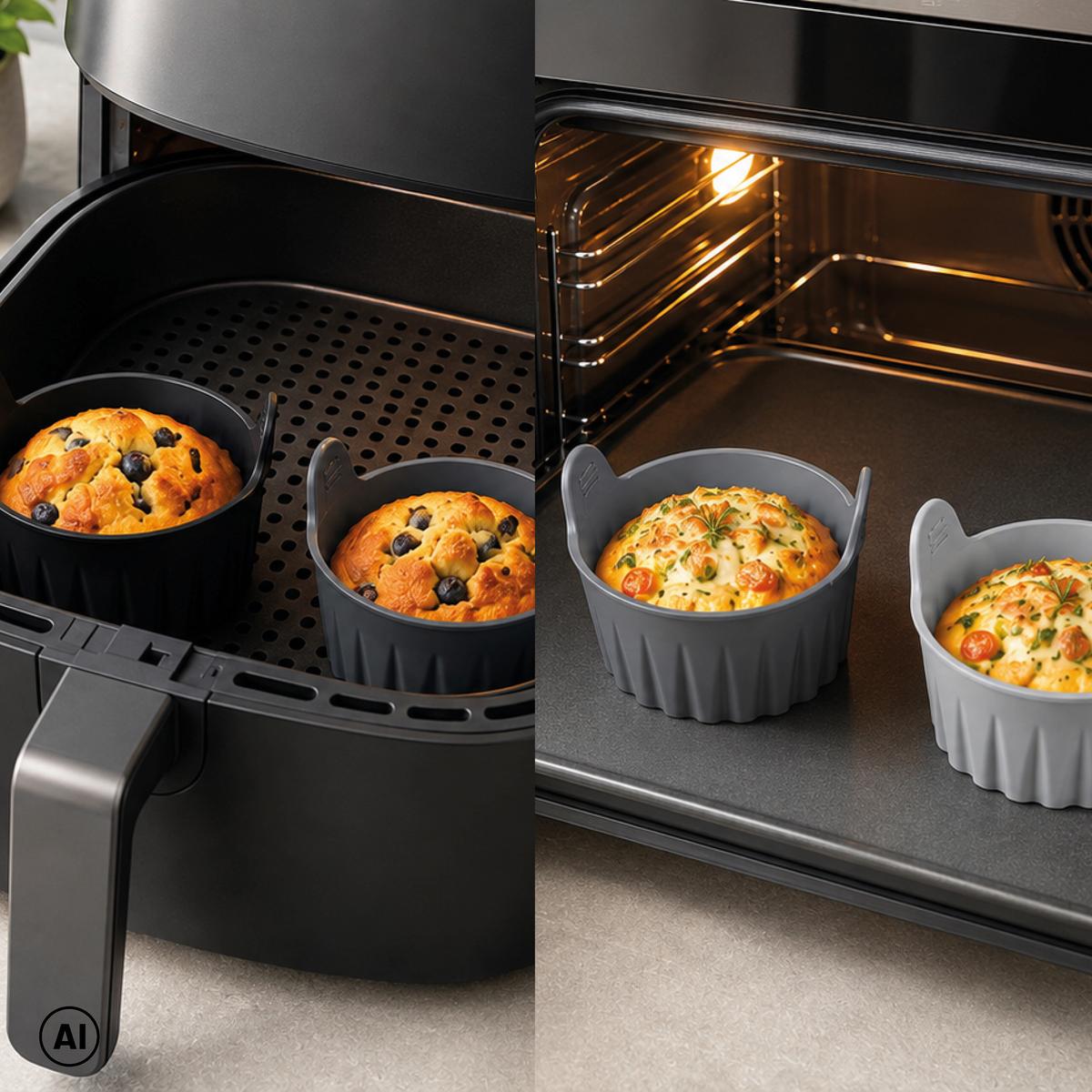 SILIKONFORM FÜR FRITTEUSE MUFFIN - AIR FRYER - Schwarz/Grau, KONVENTIONELL, Kunststoff (6,5/6,5cm) - GOURMETMAXX