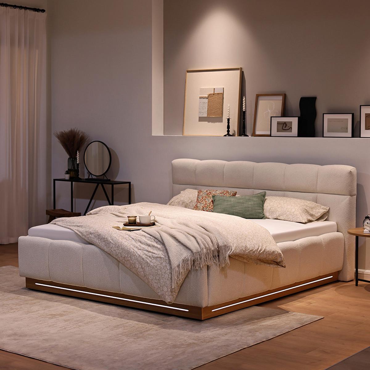 Polsterbett Ascona II Creme ca. 160x200cm - Eichefarben/Creme, KONVENTIONELL, Holzwerkstoff/Textil (160/200cm) - Based