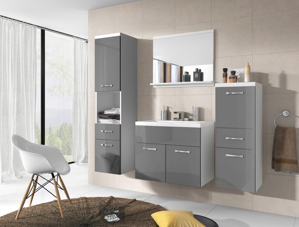 Badmöbel-Set 5-tlg. Alba ca. 140 cm Weiß matt/ Grau - Weiß/Grau, LIFESTYLE, Holzwerkstoff/Metall (120cm) - P & B