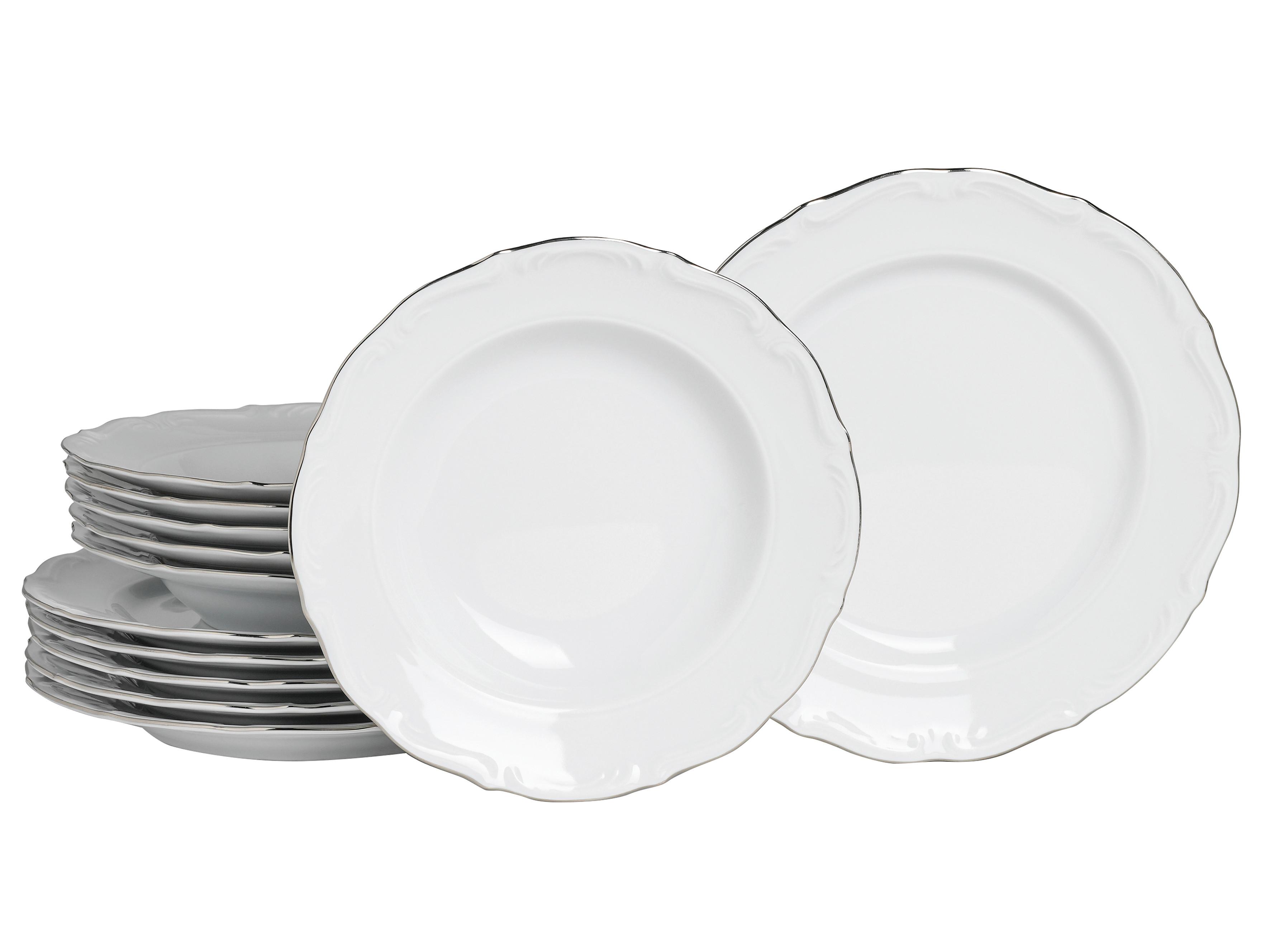 Tafelservice Maria Theresia Weiß/Platinfarben, 12-teilig - Platinfarben/Weiß, Basics, Keramik - Creatable