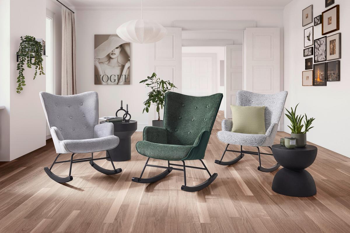 Schaukelstuhl Rock Grün/Schwarz - Schwarz/Grün, MODERN, Holz/Textil (66/90/77cm) - Mömax