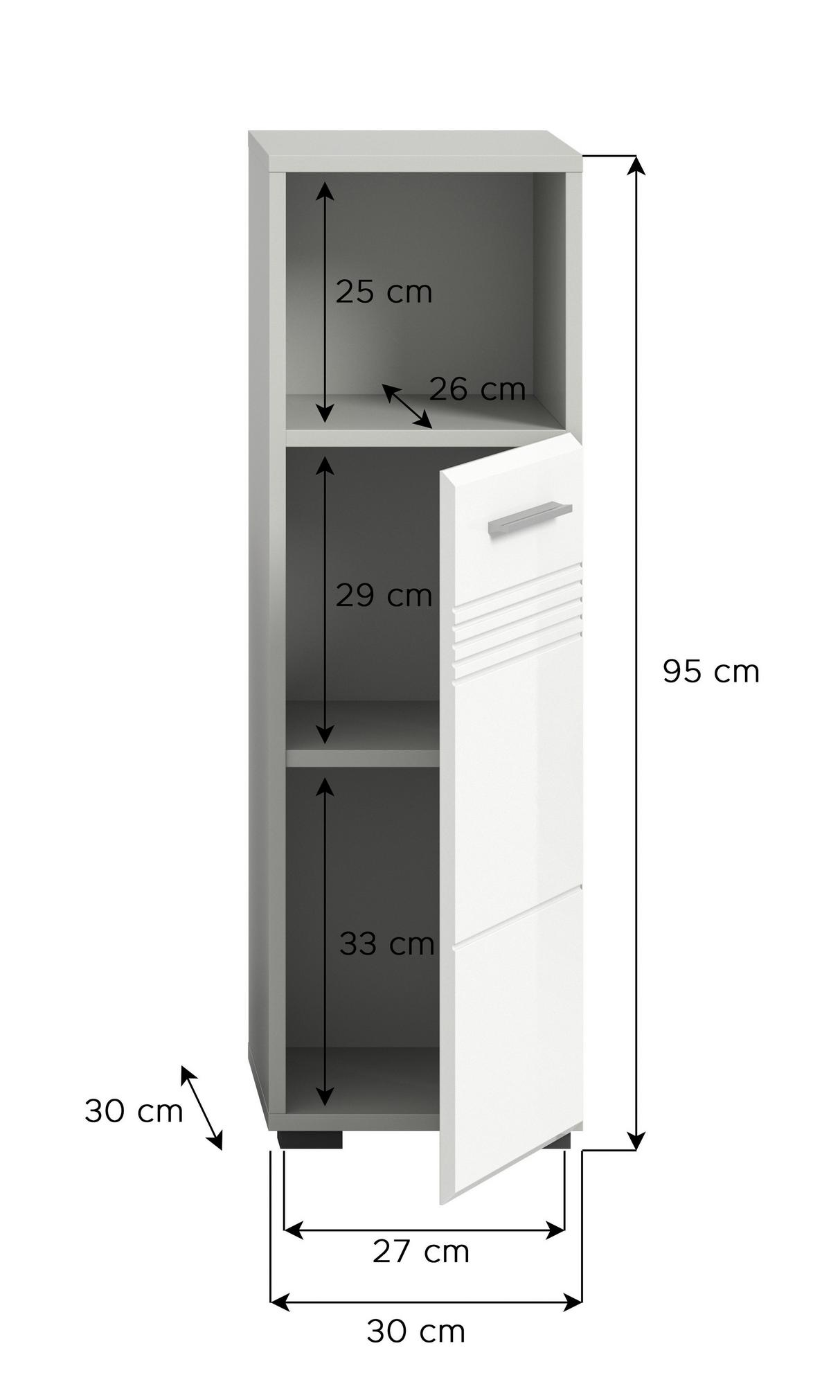 Unterschrank Copa ca. 30x95 cm Weiß/Grau - Chromfarben/Weiß Hochglanz, MODERN, Holzwerkstoff/Kunststoff (30/95/30cm) - MID.YOU