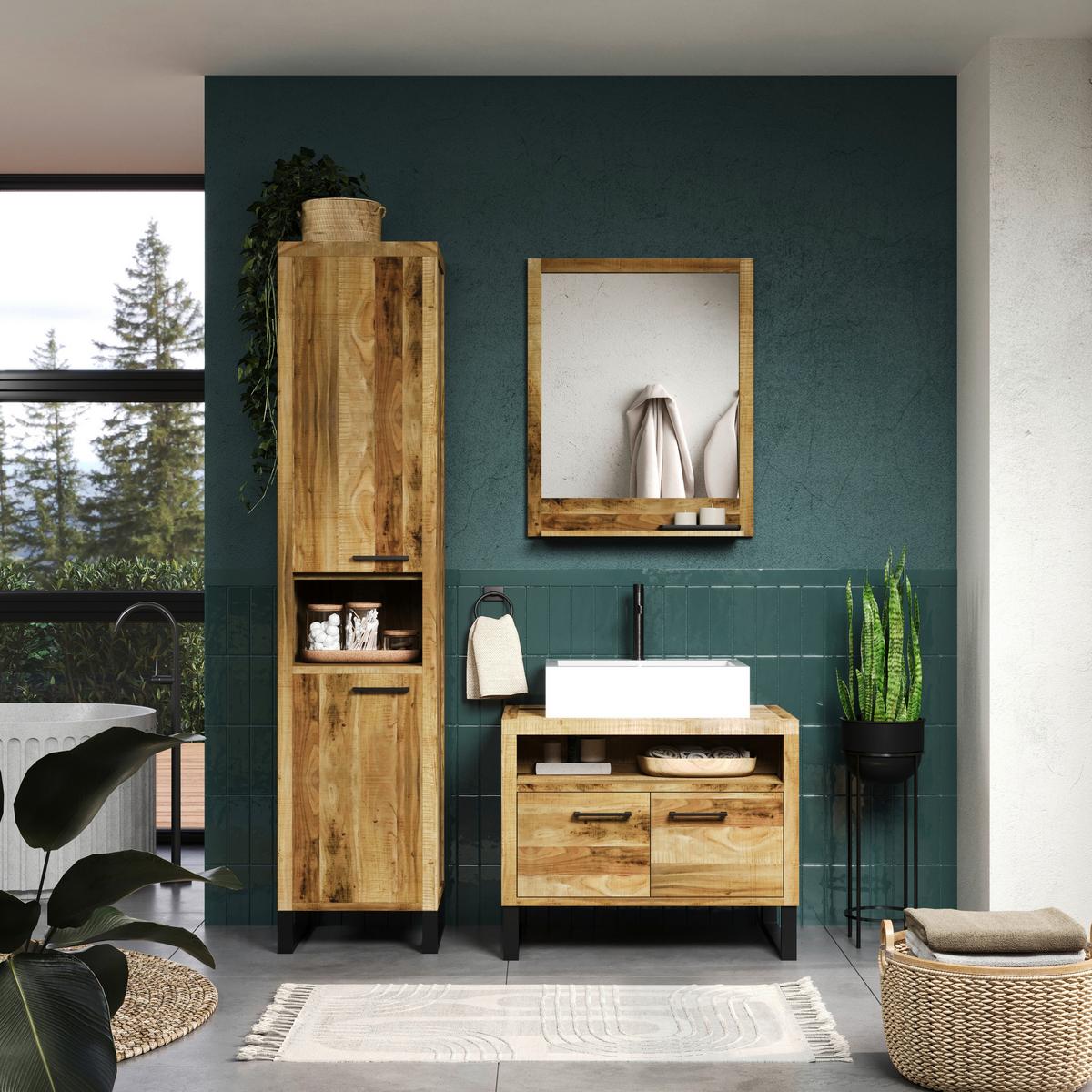 SZAFKA WYSOKA BENGALU - kolor akacjowy/czarny, Natur, metal/drewno (43/192/40cm) - Livetastic