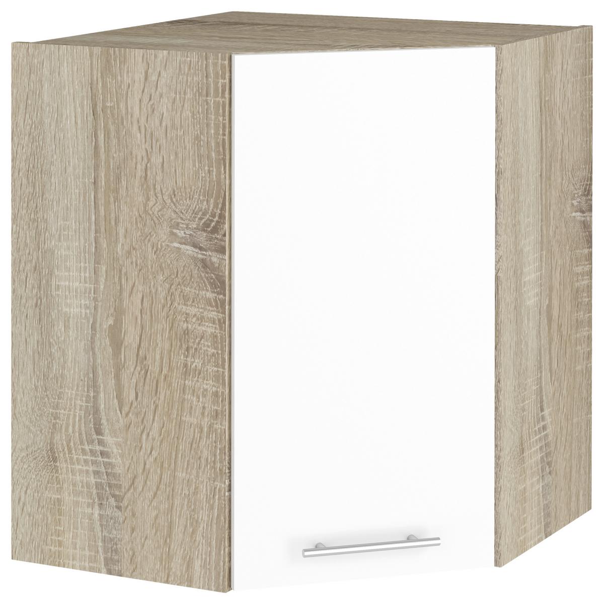 Dulap superior pe colț Corina - alb/culoare lemn stejar (60/72,4/34,6cm) - Based