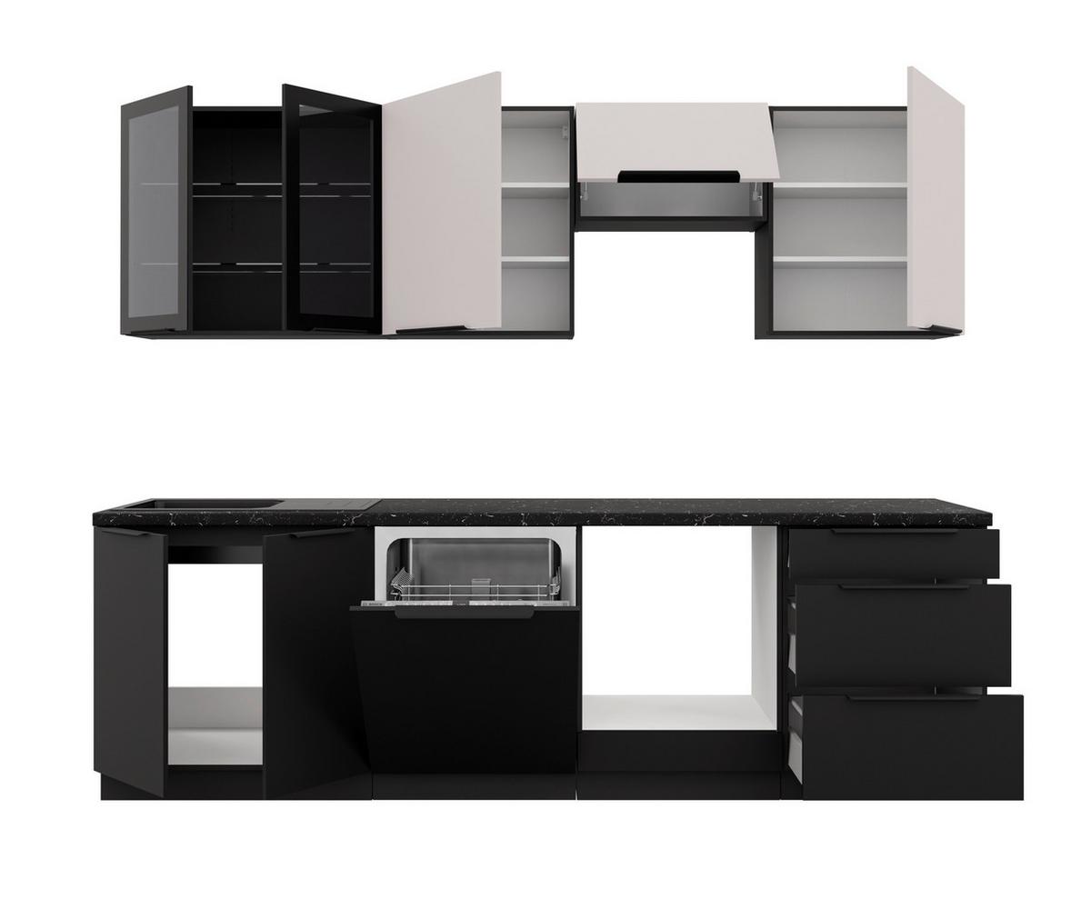 Blok Kuhinja Siena/arona - kašmir/crna, Moderno, staklo/drvni materijal (260/210/60cm) - Modern Living