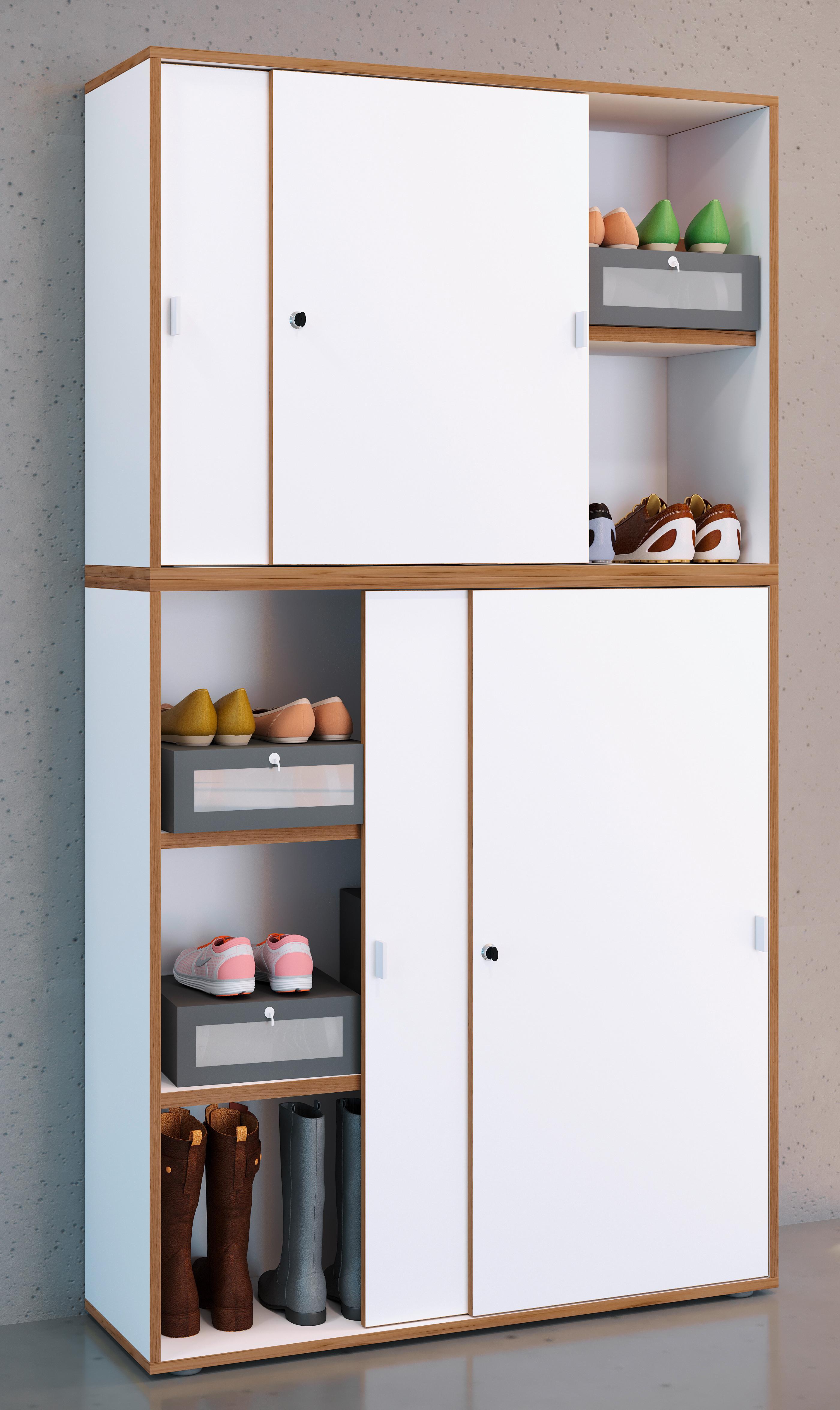 Omara Za Čevlje Salia, Bela, Barva Hrasta - srebrne barve/črna, Design, umetna masa/leseni material (100/183/37cm) - MID.YOU