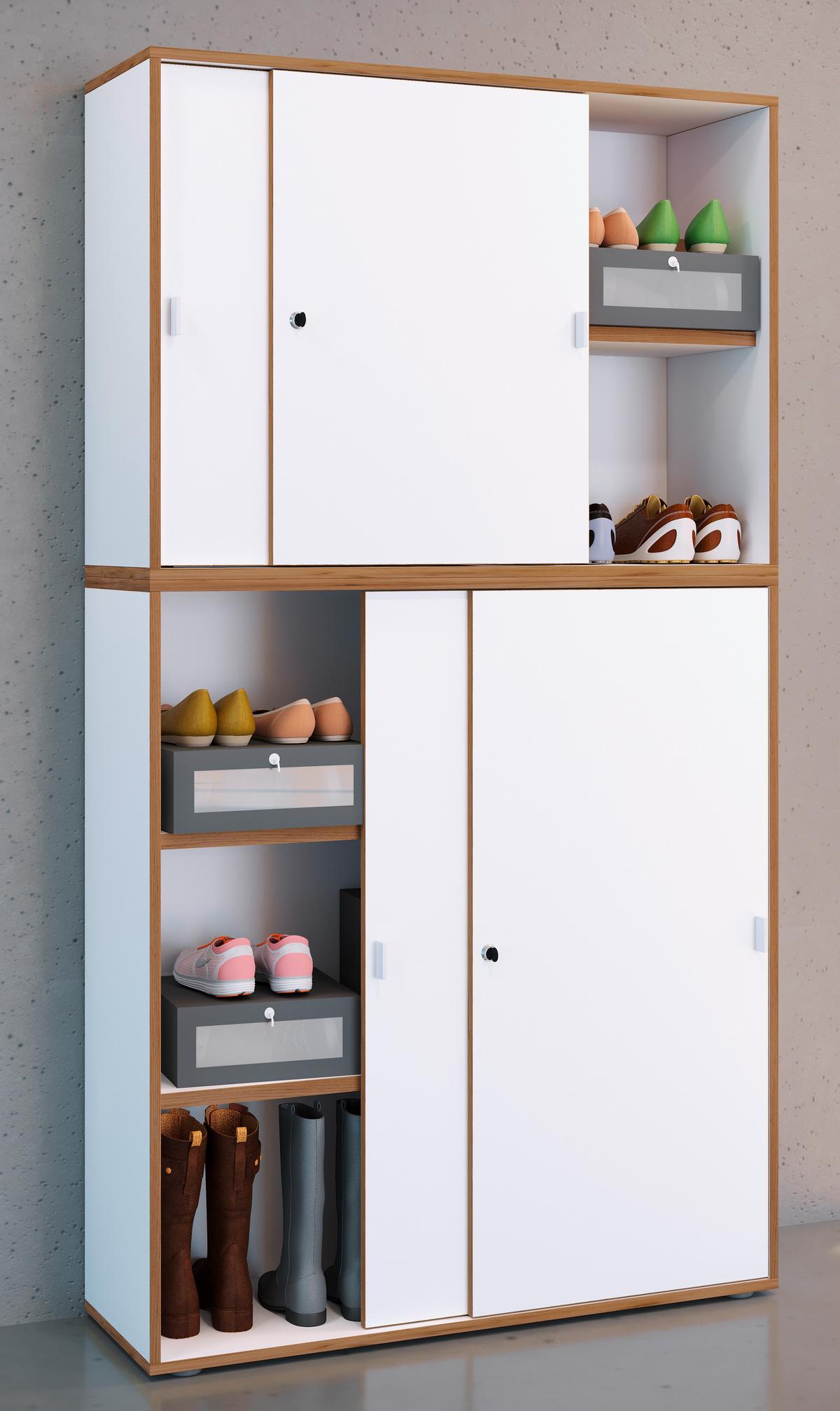 Omara Za Čevlje Salia, Bela, Barva Hrasta - srebrne barve/črna, Design, umetna masa/leseni material (100/183/37cm) - MID.YOU