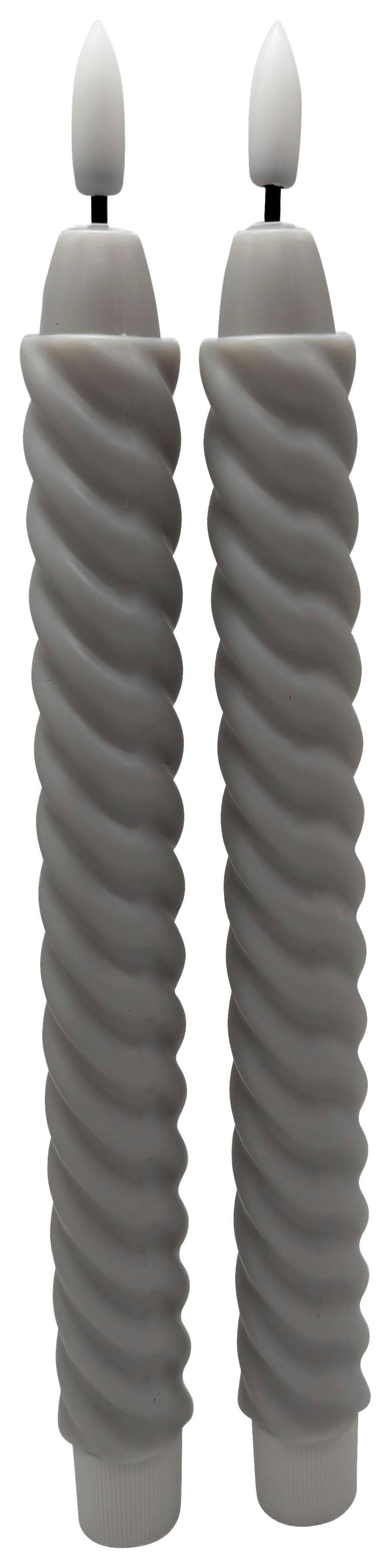 Stabkerze Twist Hellgrau, 2er Set - Hellgrau, KONVENTIONELL (2/25cm) - Mömax