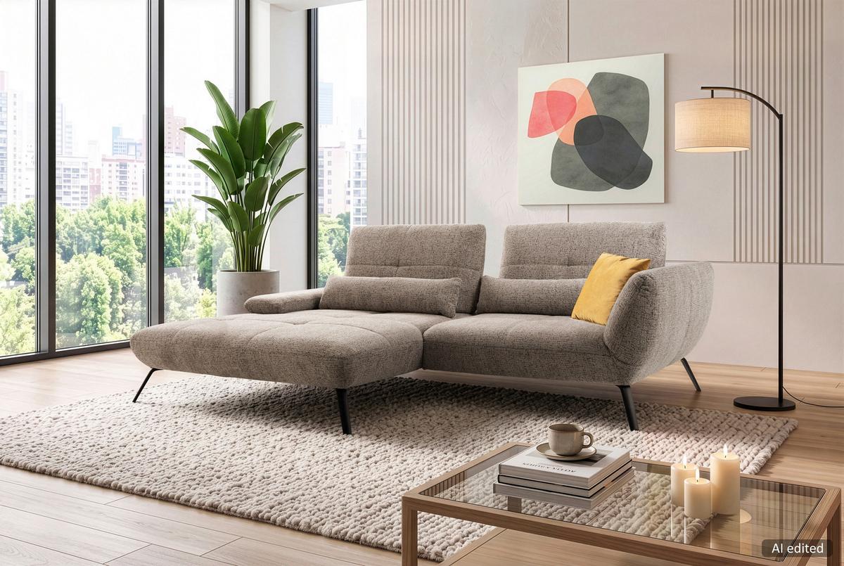 Wohnlandschaft Trendy Plus links Taupe/Beigebraun - Taupe/Beigebraun, MODERN, Textil (273/207cm) - Premium Living