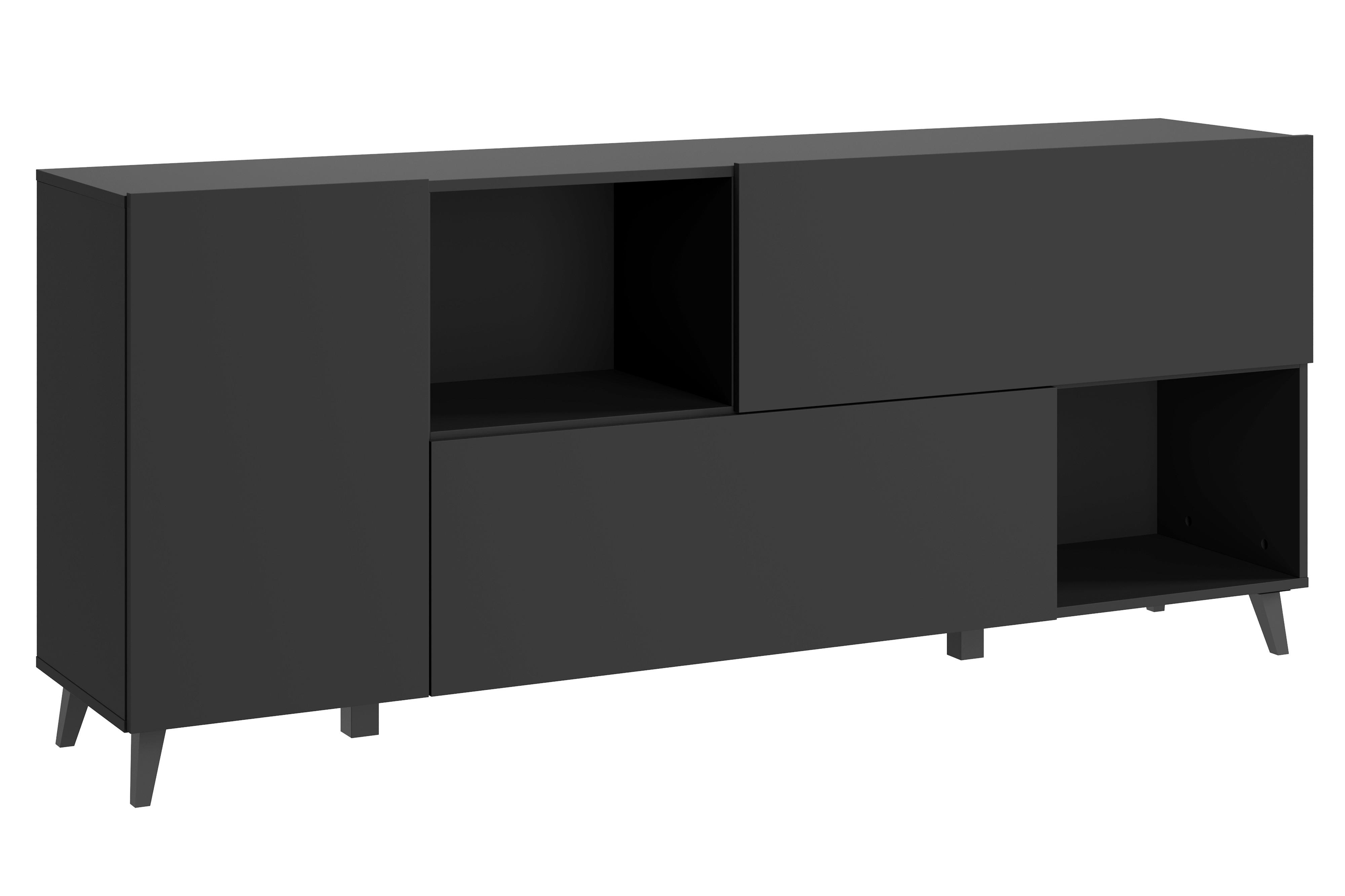 Comodă cu uși PHUKET - negru, Design, material pe bază de lemn (180/76/39cm) - P & B