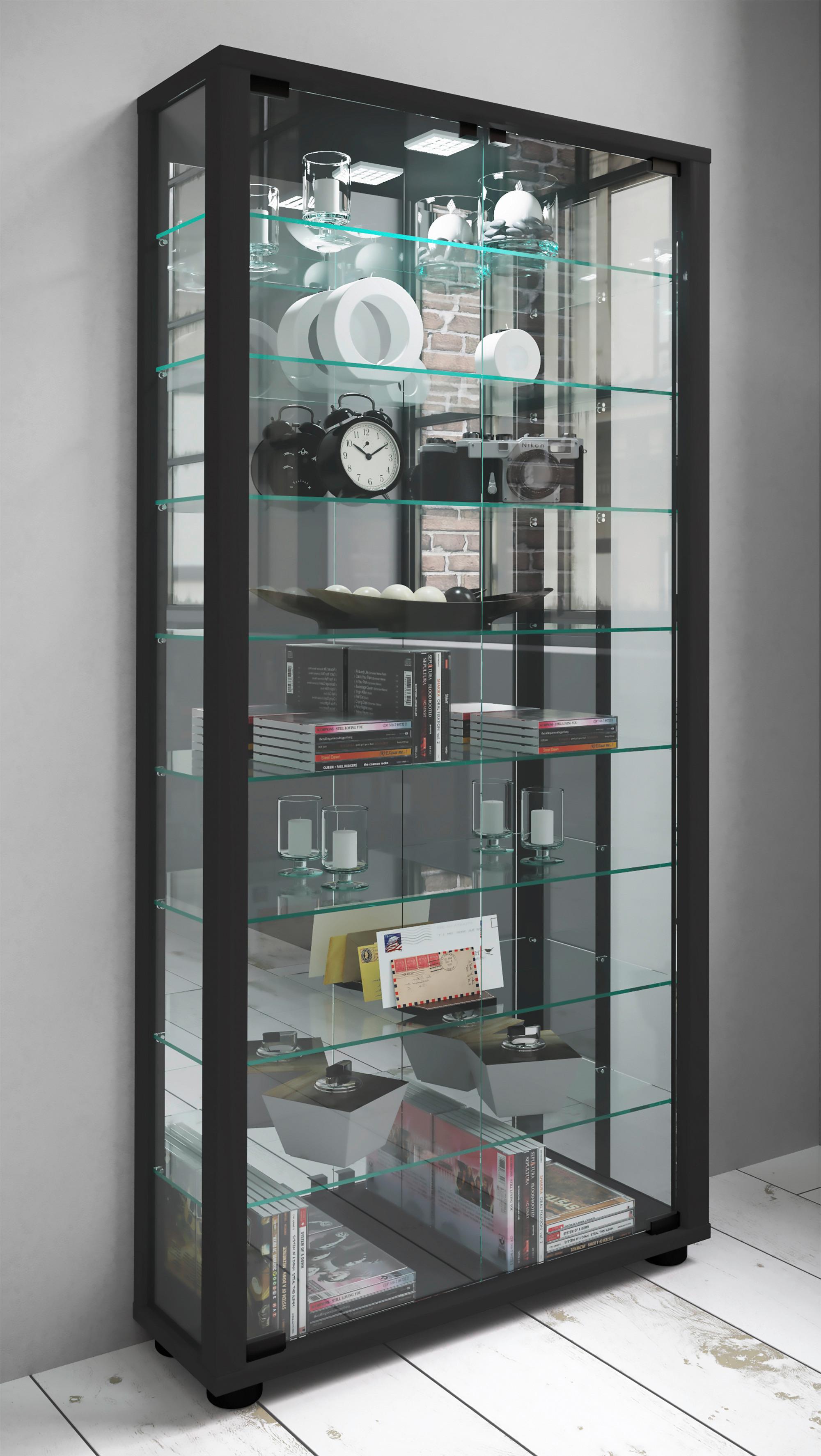 Vitrine Lumo ca. 59x115x18 cm Schwarz - Schwarz, MODERN, Glas/Holzwerkstoff (59/114,8/18cm) - MID.YOU