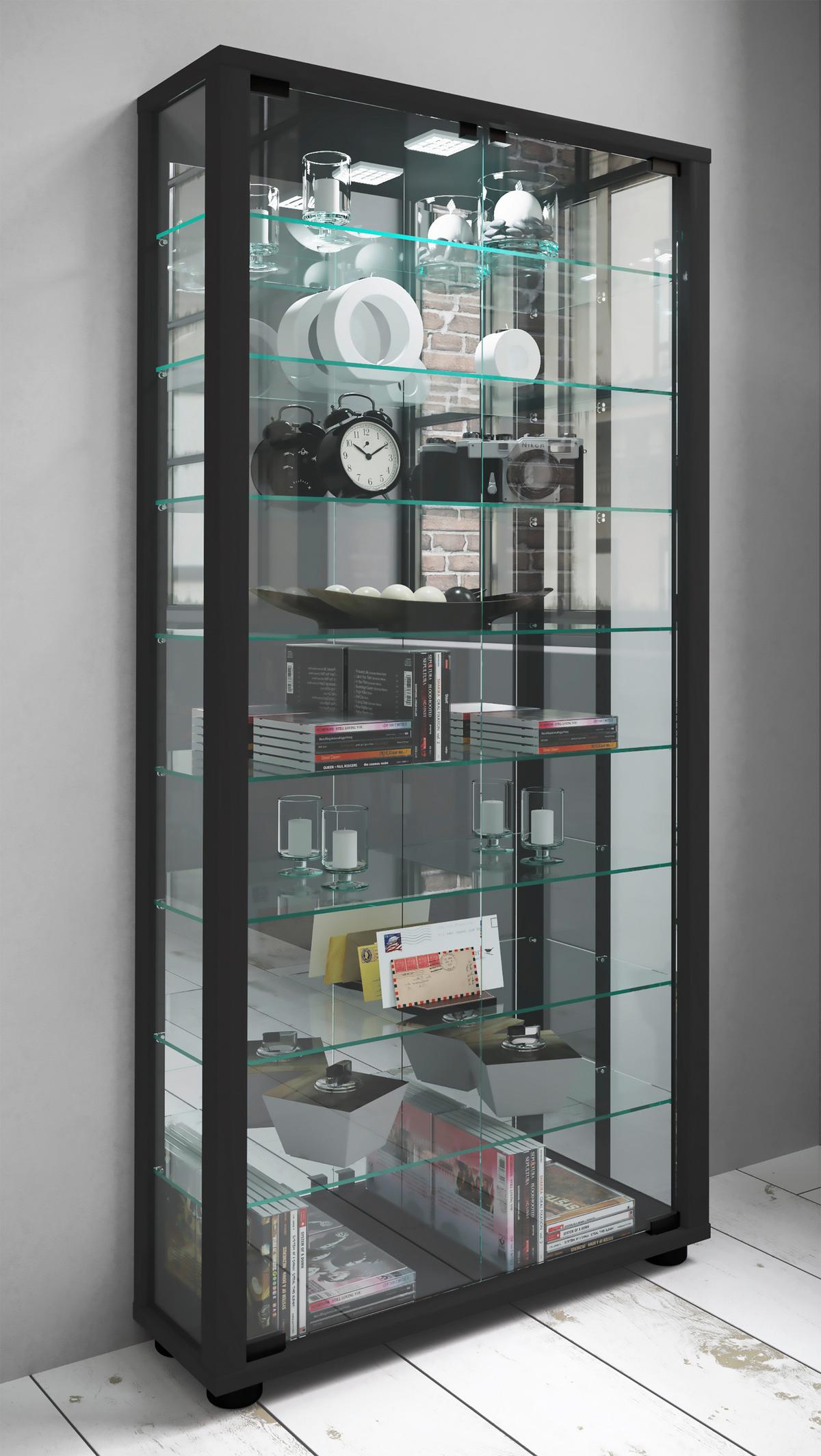 Vitrine Lumo ca. 59x115x18 cm Schwarz - Schwarz, MODERN, Glas/Holzwerkstoff (59/114,8/18cm) - MID.YOU