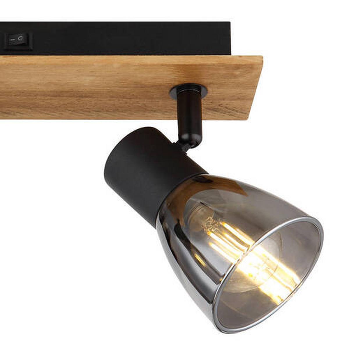 Strahler Claude in Schwarz max. 40 Watt - Dunkelbraun/Schwarz, Natur, Glas/Holz (25/7/15,5cm) - Globo