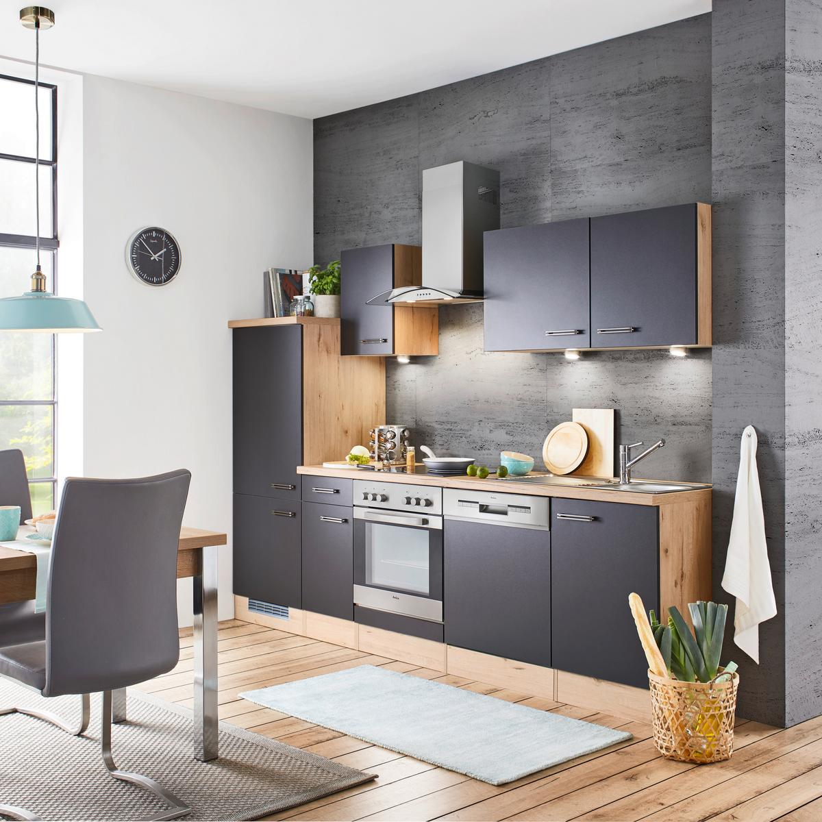 Bucatarie standard MILANO - culoare lemn stejar/antracit, Modern, material pe bază de lemn (270cm) - FlexWell