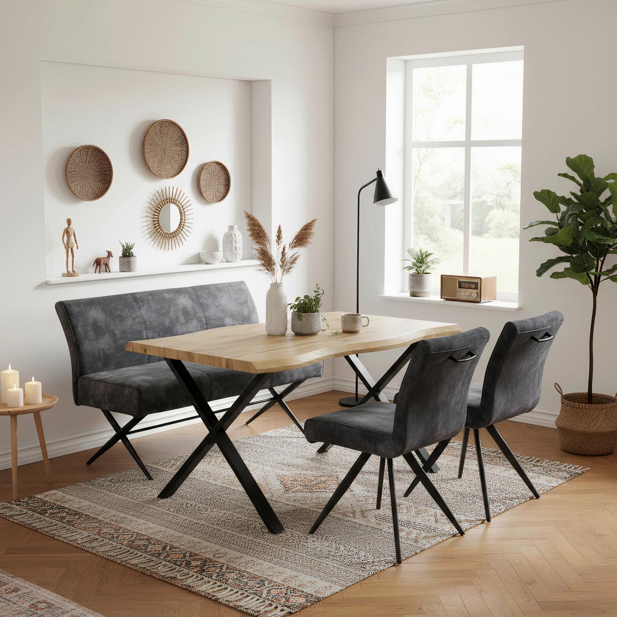 SITZBANK PORTO I B - Anthrazit/Schwarz, MODERN, Textil/Metall (140/88/67cm) - P & B