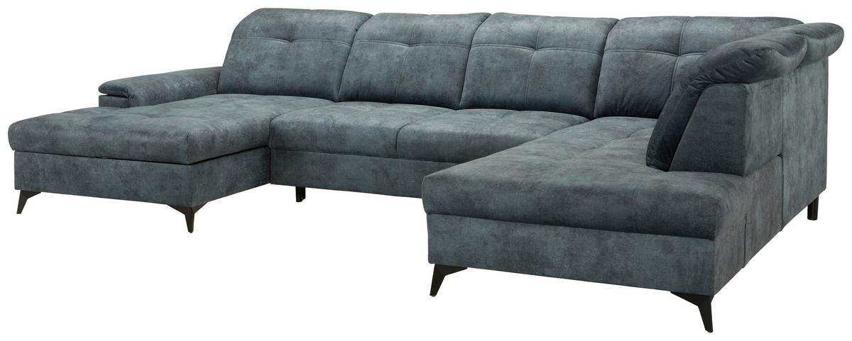 Wohnlandschaft Sierra in Blaugrau - Blaugrau/Schwarz, MODERN, Textil/Metall (181/364/230cm) - Mömax