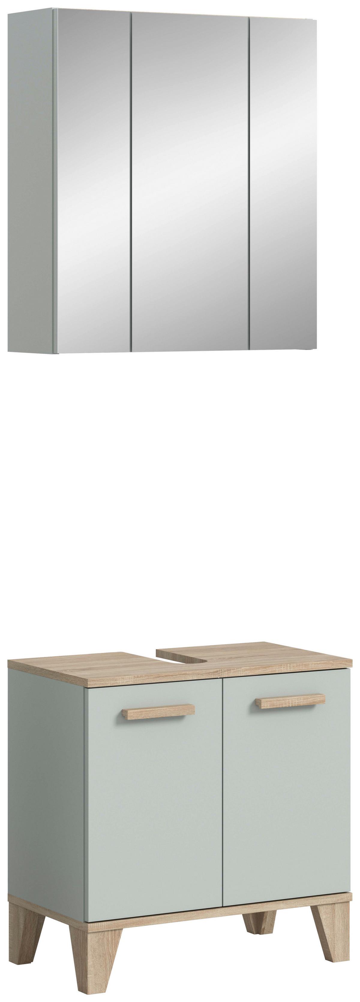 Badezimmer Star 2-tlg. ca. 60 cm Eiche/Graugrün - Graugrün/Eiche San Remo, MODERN, Holzwerkstoff/Kunststoff (60cm) - MID.YOU