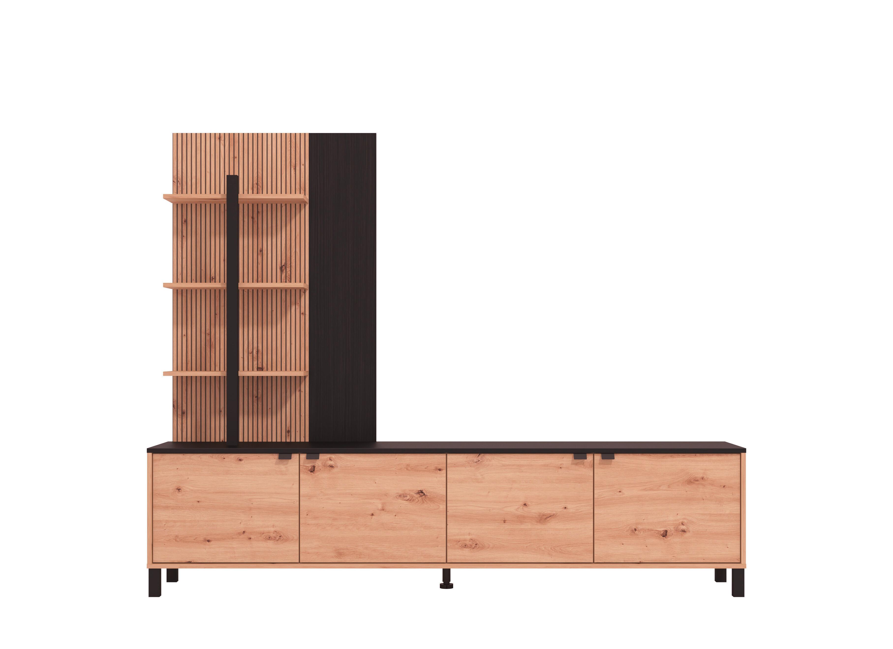 Wohnwand Margate Schwarz/Eiche Artisan - Schwarz/Eiche Artisan, MODERN, Holzwerkstoff/Kunststoff (208/167/40cm) - P & B
