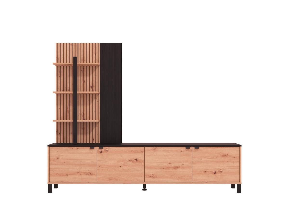 Wohnwand Margate Schwarz/Eiche Artisan - Schwarz/Eiche Artisan, MODERN, Holzwerkstoff/Kunststoff (208/167/40cm) - P & B