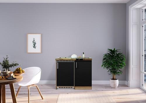 Miniküche Schwarz/Eiche Sonoma m. Geräten B: ca. 100cm - Edelstahlfarben/Schwarz, MODERN, Holzwerkstoff/Kunststoff (100cm) - Respekta